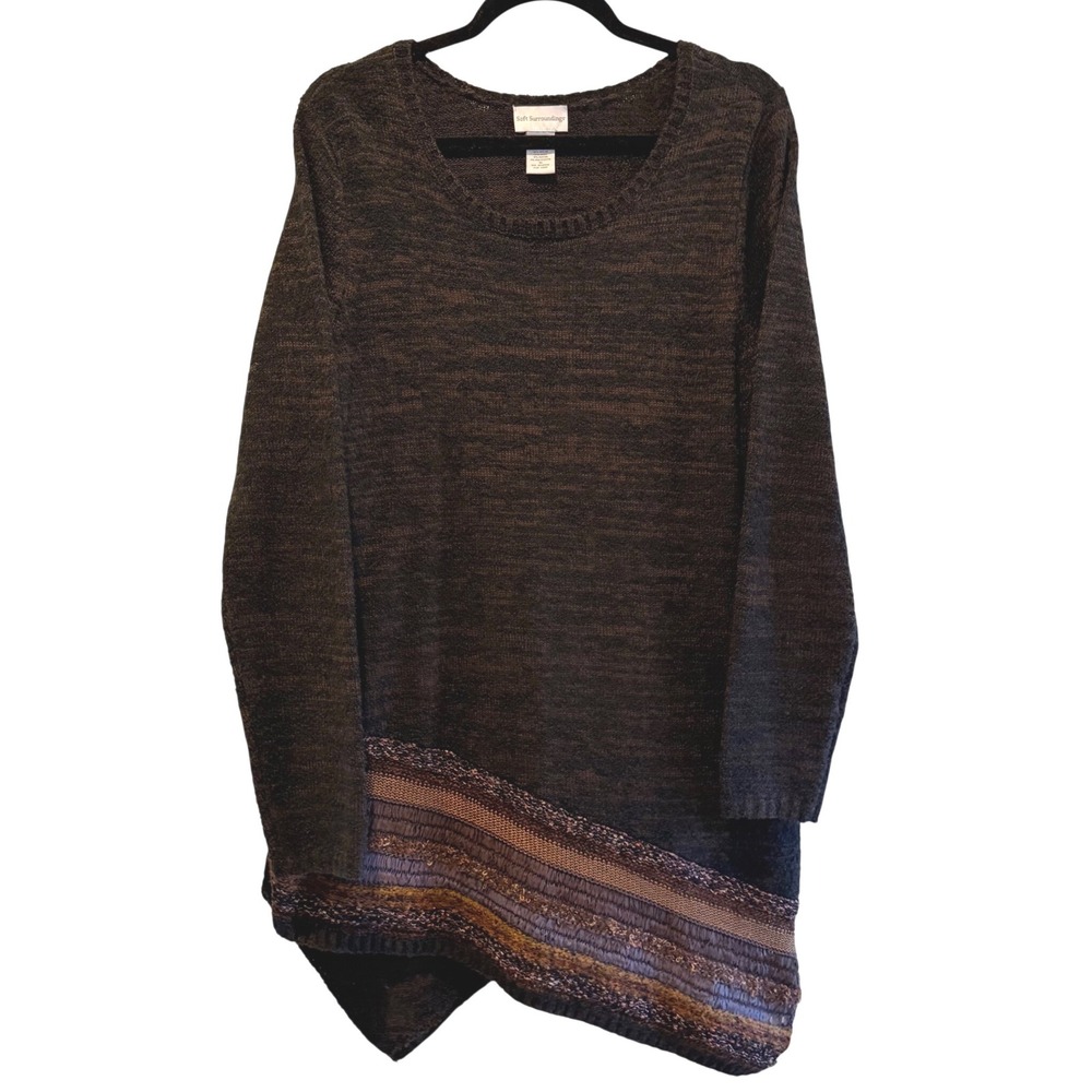 Soft Surroundings Women's Sweater Tunic Asymmetrical Hem Knit Brown Size‎ M